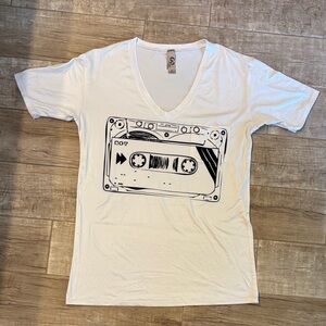 GO Couture White T-Shirt with Cassette Tape Graphic